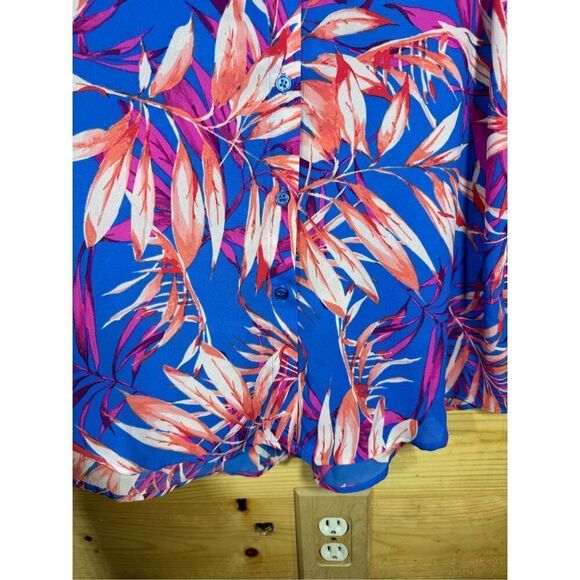 Floral & Ivy Women's Size Medium Blue Tropical Floral Print Sleeveless Button Do - Picture 5 of 11